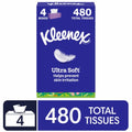 Kleenex Ultra Soft 3-Ply Facial Tissues, 4 Flat Boxes, 120 Tissues per Box - front package